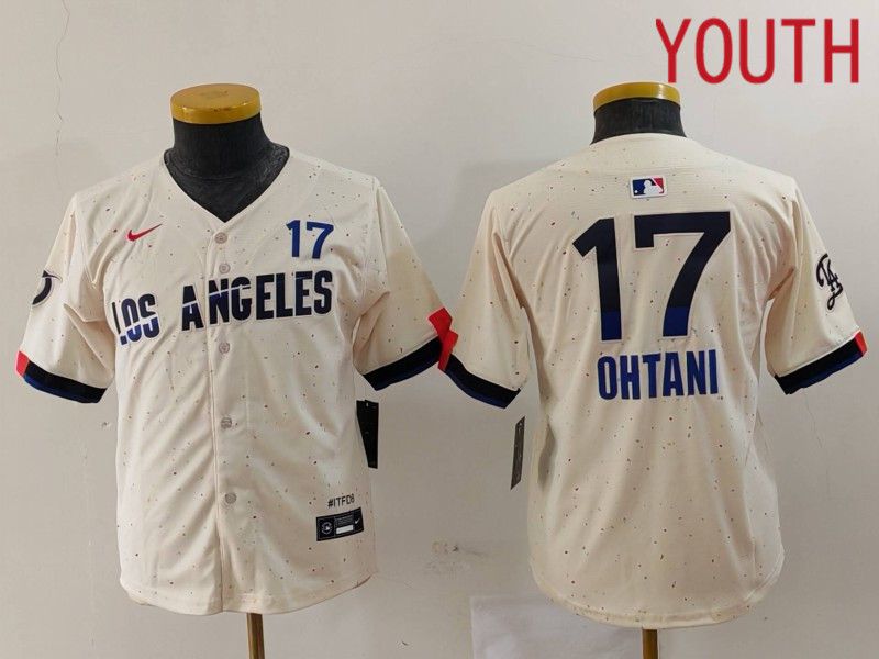 Youth Los Angeles Dodgers #17 Ohtani Cream Fashion Nike Game MLB Jersey style 703->los angeles dodgers->MLB Jersey